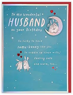 Clintons: Husband Bunnies On Teal Birthday Card, 149x195mm, multi, 1166274