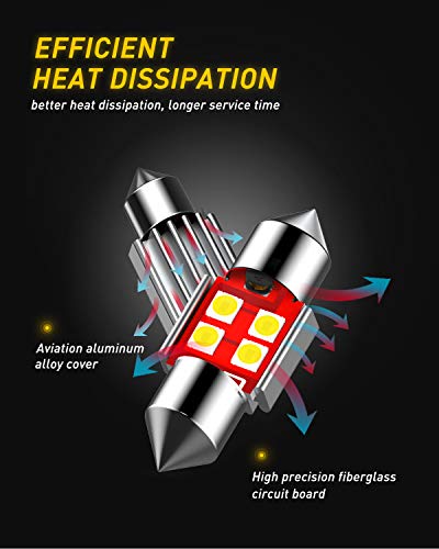 Image of AUXITO CANBUS Error Free 31mm (1.25 inch) DE3175 DE3021 Festoon LED Bulbs 3030 Chipset 6000K White LED Replacement for Interior Map Dome and Exterior Marker License Plate Lights(Pack of 4)