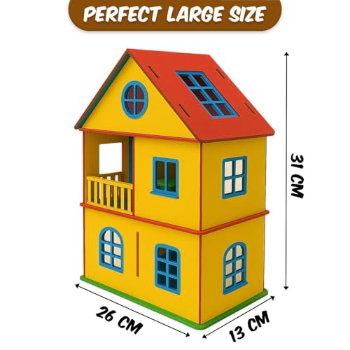 Image of DIY Wooden Doll House with Furniture for Kids | Assemble, Paint and Play with Your Wooden Doll House! DIY peg Doll Pair | Raksha bandhan Gift for Sister | Rakhi Gift