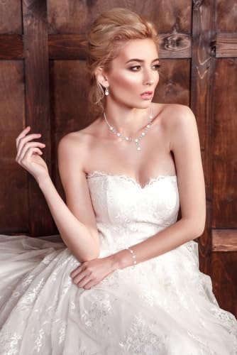 Image of GZWHD Wedding Jewelry Sets for Bride Bridesmaid Women Cubic Zirconia Necklace Earrings Bracelet Set Gift for Mother Friend Wife Daughter Sister Party Prom Jewelry