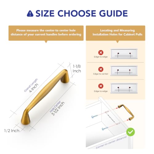 Image of Ravinte Brushed Brass Cabinet Handles Solid Handles,3-1 /2 Inch,5 Pack
