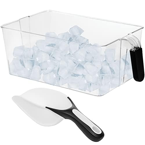 Image of Ice Cube Tray + Ice Scoop For Freezer | Ice Bin & Flexible Scoop | BPA Free, Food Safe Ice Bucket | Clear Plastic Storage Bin, Laundry Detergent Holder, Freezer and Refrigerator Organizer Bin