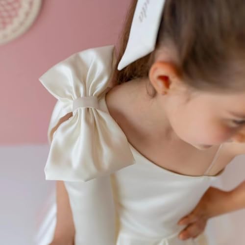 MCieloLuna Princess Flower Girl Dress Glossy Satin First Communion Dresses One Shoulder Kids Formal Party Ball Gown4