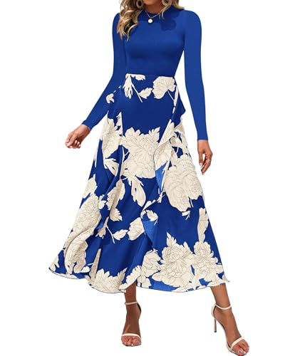 Image of BTFBM Womens Floral Maxi Dress Fall 2025 Casual Crewneck Long Sleeve Ruffle Flowy Cocktail Wedding Guest Dresses