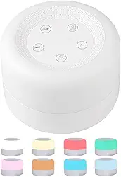Máquina De Som De Ruído Branco Com Luz Noturna - 12 Sons suaves, 8 Cores LED, Recarregável, 4 temporizadores e funçao de memória - Ideal para Bebês, Adultos e Meditação