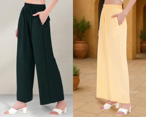 Image of Buy That Trendz Palazzo Pants for Women Rayon Elasticated Regular Fit Flared Wide Leg M to 6XL Pack of 2