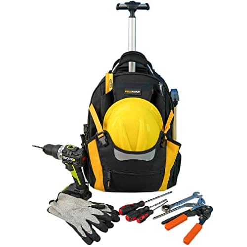 MELOTOUGH Wheeled Rolling Tool Bag Heavy Duty Tool Backpack Tool Organizer Bag (Yellow)