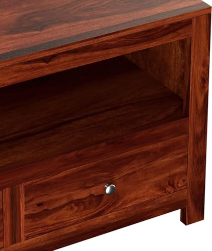Image of Louis Rosewood Sheesham Solid Wood TV Entertainment Unit | Wooen TV Cabinet Living Room & Office (Finish Color - Natural Teak Finish)