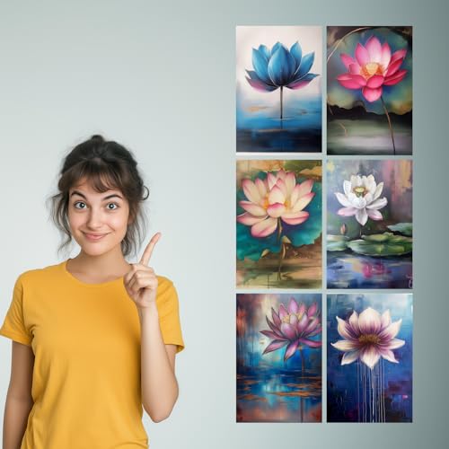 Image of SiddArtify Elegant Lotus Flower Art Print Set - 300GSM Board - 12x18 Inch - Pack of 6 Wall Room Decoration art Poster Prints