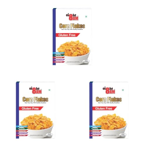 Image of 8AM Corn Flakes Gluten Free 300g, 99% Fat Free, & Cholesterol Free, Trans Fat, Artificial Additives, Crunchy & Delicious, Nutritious Whole Grain Breakfast Cereal (Pack of 3)