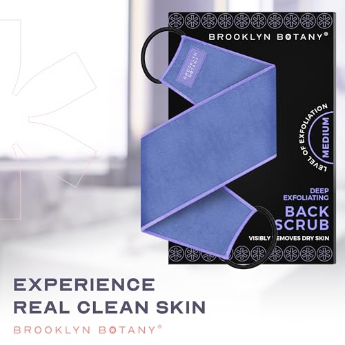Image of Brooklyn Botany Exfoliating Back Scrubber for Shower and Bath with Handles - Heavy Duty Exfoliating Body Scrubber for Massage and Dead Skin Remover for Body - 32.5 inch x 5 inch