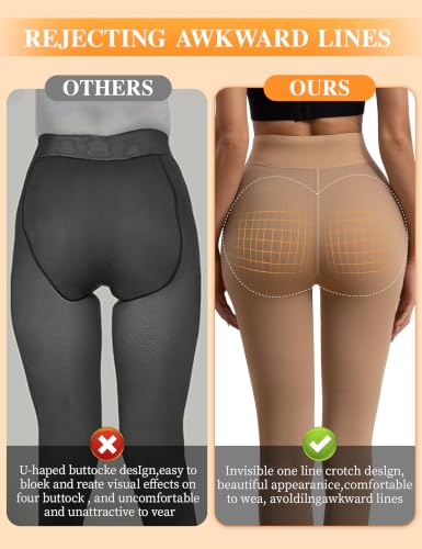 Image of Vosda Women's Fleece-Lined Tights Warm Fake Sheer-Look Pantyhose Leggings