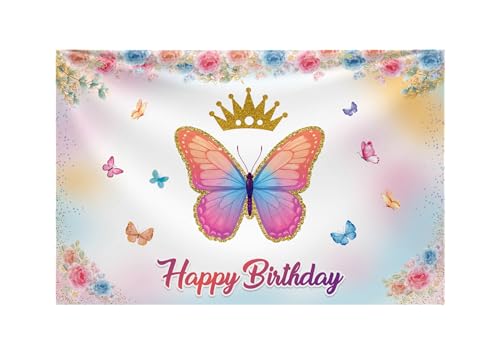 Image of SpecialYou.in Rubber Butterfly Theme Birthday Decoration Kit For Baby Girl, Pastel Balloons Decoration Kit With Multicolor Backdrop, Birthday Decor Items For Kids' Party- 59 Pcs
