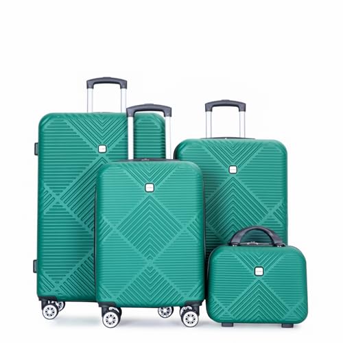 4-Piece Abs Lightweight Suitcase Set: 14 Inch Makeup Box, 20/24/28 Inch Luggage, 360° Spinner Wheels - Dark Green2