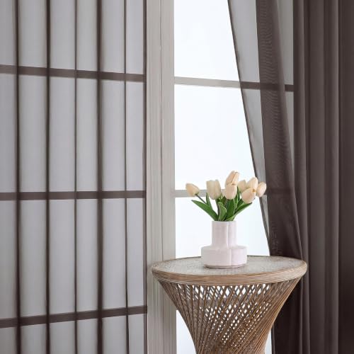 Image of Chocolate Bedroom Curtains 2 Panel Sets 96 Inch Length, 59 Inch Extra Wide Light Filtering Voile Drapes Light Airy Window Drapes for Patio Door Living Room Bedroom Dining, 59Wx96L Inches