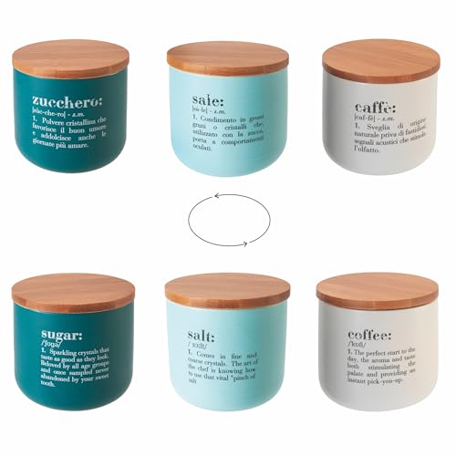 Set 3 barattoli sale zucchero e caffè 500 ml in ceramica coperchio in bambù Victionary