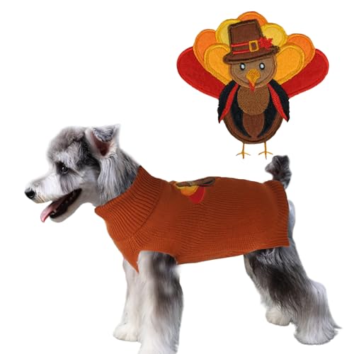 DELIFUR Thanksgiving Dog Turkey Sweater - Cat Turtleneck Knitted Sweater with Leash Hole Thanksgiving Outfit for Small Dog Fall Color (Brown2#, Medium)