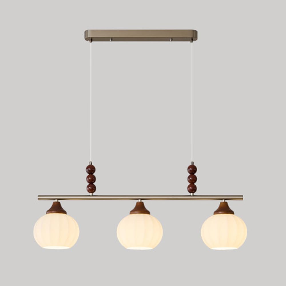 Dining Room Light Fixture/Chaner Over Table, Kitchen Island Lighting Hanging for Farmhouse Linear Chaners Rustic Wood Ceiling Light Fixtures with Glass Shade/85Cm