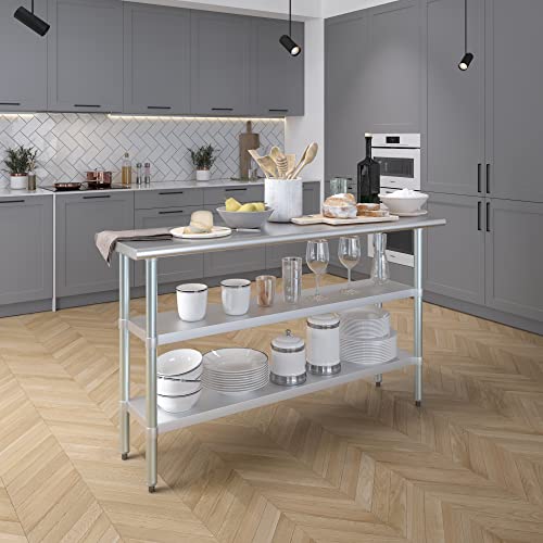 Image of AmGood Stainless Steel Work Table with 2 Shelves | NSF | Metal Utility Table (60 inch Long x 18 inch Deep)