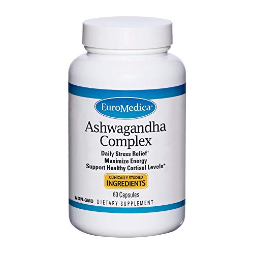 EuroMedica Ashwagandha Complex - 60 Capsules - Clinically Studied Ashwagandha & Rhodiola - Daily Stress Relief - Energy, Focus & Concentration - Non-GMO - 60 Servings