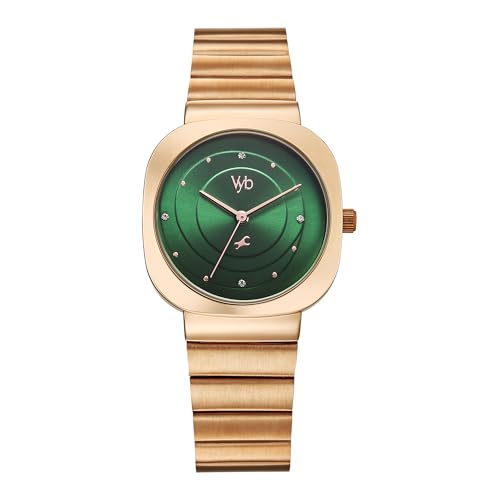 Image of Fastrack Vyb Mirage Quartz Analog Emerald Green Dial Metal Strap Watch for Women