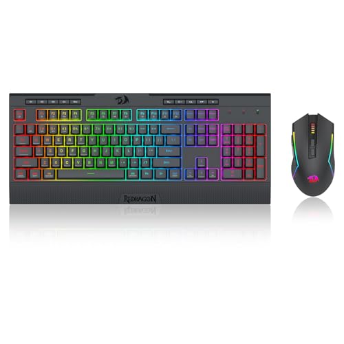 Redragon S151 PRO 3-Modus Wilreess Gaming-Tastatur & Maus-Kombination, 104 Tasten K525 RGB-Membrantastatur und 10000 DPI M616 Gaming-Maus-Paket, US-Layout