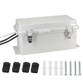 Electrical Box Outdoor Waterproof Box IP55 Junction Box Extension Cord Cover Outlet Covers,Connection Box Protect Power Strip, Timer Outlet, Grey 8.9 x 4.9 x 4.3 Inch