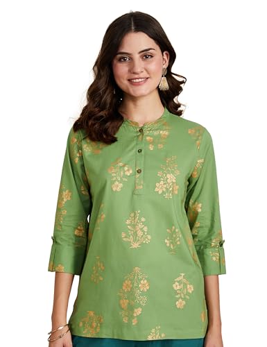 Image of Amazon Brand - Myx Women's Printed Regular Cotton Short Kurti (Available in Plus Sizes)