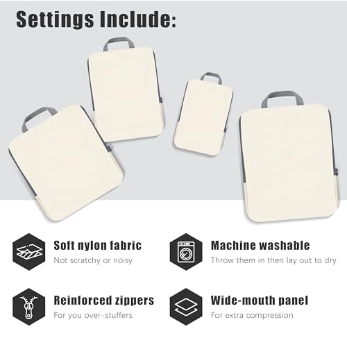 4 Set Compression Packing Cubes Travel - Travel Accessories Expandable Packing Organizers for Carry On - Essentials Luggage Travel Bags - Image 4