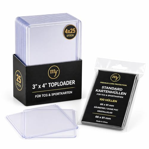 Toploader 3 x 4 Sammelkarten 100 Stück (4x25) 35pt Transparent Kartenhüllen 76x102 mm inklusive 100 Sleeves