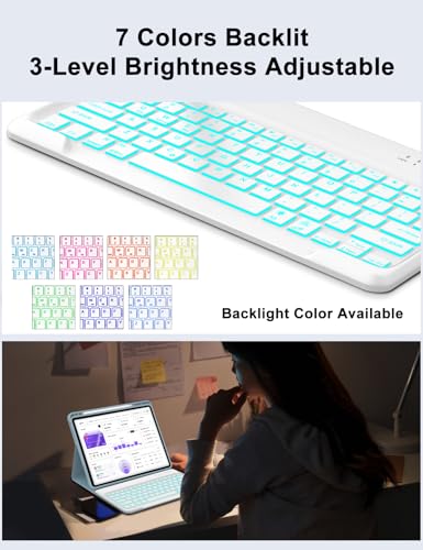 Image of Keyboard Case for Redmi Pad Pro / Xiaomi Poco Pad 12.1 Inch Case with Backlit Keypad, Detachable Wireless Key Board Cover with Pen Holder for Xiaomi Redmi Pro 12.1 inch 2024, 7-Color Backlight, Blue