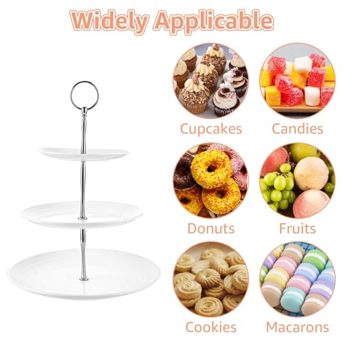 YAYODS 3 Stück Etagere 3 Etagen - Weiß Höhe 33 cm Cupcake Ständer - Kunststoff Rund Tortenständer 3 Etagen für Kuchen, Obst, Snacks, Kekse, Nachmittagstee, Wiederverwendbar
