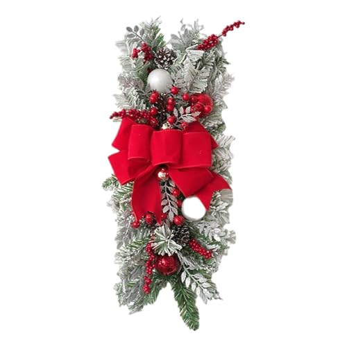 Tachiuwa Xmas Teardrop Arrangement for Easy Hanging, Decorative Wreath for Indoor Outdoor Use, Flocking Red