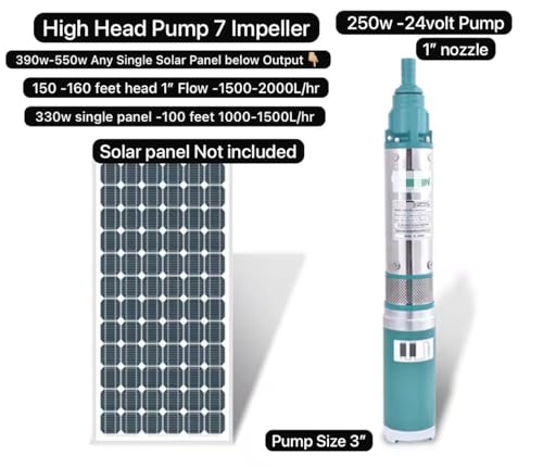 Image of Asian Pumps Upgrade 7 Impeller Solar Submersible Pump - 250W, 24V DC | Borewell & Openwell Water Pump | 160 Ft Head | 1500-2000 LPH | 1 inch Outlet | Copper Winding | 10M Cable