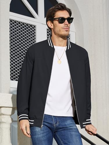Magcomsen MCSL20M202-252-BLACK-2XL Mens Bomber Jacket Black Windbreaker Lightweight Jackets Zip Up Jacket Casual Spring Fall Jackets Baseball Jacket Black thumb #1