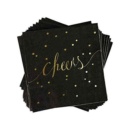 Simple-Glee Black & Gold Disposable Party Napkins - 3 Ply, Pack of 100 for Bar, Cocktail, Bachelorette Parties
