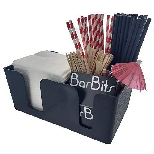 BarBits Organizador de bar clásico negro – Soporte para servilletas de cóctel, organizador de almacenamiento de mesa, organizador de condimentos de bar, soporte para pajitas