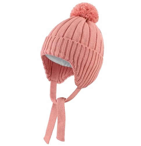 Connectyle Toddler Boys Beanie Hat with Ear Flaps Fleece Lined Winter Hat Kids Pompom Beanies Knit Watch Cap