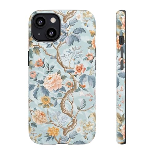 Coque rigide mate motif floral pastel avec finition anti-traces pour iPhone 13 bleu