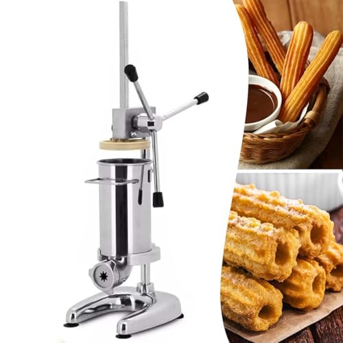 XSDAJSD Máquina para Hacer Churros Manual de 2 l/3 l, máquina para Hacer Churros Comercial de Acero Inoxidable con 4 boquillas, máquina para Hacer Churros de Alta Resistencia, 2 l