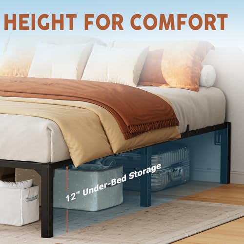 GarveeHome 14 Inch Queen Tool-Free Bed Frame, Heavy Duty Metal Platform Bed Frame with Durable Iron Slat Support and Legs, No Box Spring Required, No Screws Needed, Support Up to 800 Lbs