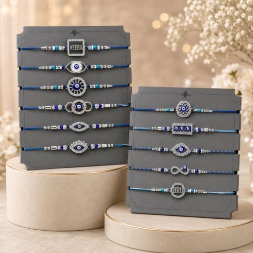 Image of Oblivion Bulk 12 Rakhi Combo for Bhaiya and Cousins with Roli Tikka, Silver Color Pooja Coin & Greeting Card | Assorted Multicolor Handmade Beaded Threads, Rakshabandhan Festive Gift, Pack of 15