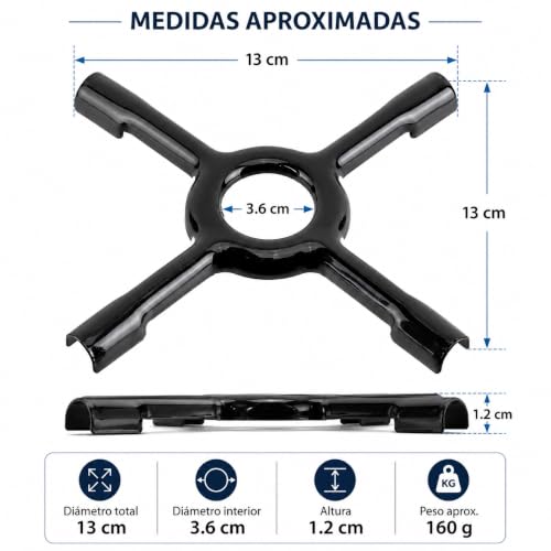 Miniatura 2 de Cablepelado - Soporte Para Hornillo De Gas Universal Ceramica 13 Cm Negro - Reductor De Cocina - Ollas - Cafetera - Tetera - Anti Vuelco