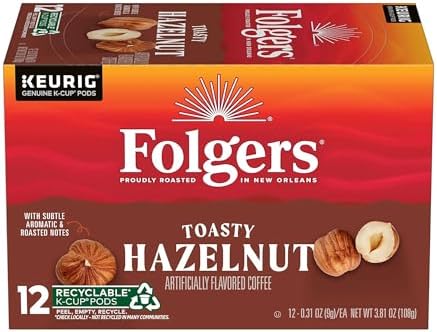 Folgers Toasty Hazelnut Artificially Flavored Coffee, K-Cup Pods, 12 Count