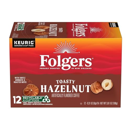 Image of Folgers Toasty Hazelnut Artificially Flavored Coffee, K-Cup Pods, 12 Count | Medium roast coffee, Genuine K-Cup pods made to brew with your Keurig coffee maker