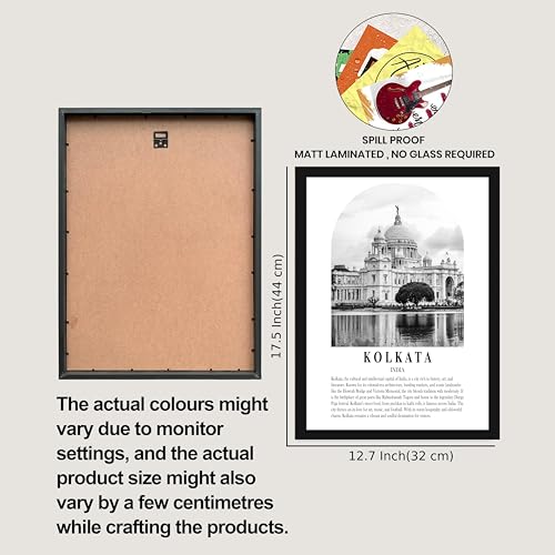 Image of PAINTINGMANTRA A3 Kolkata Wall Art Prints Pack of 6, Framed Painting Heritage Landmark Framed Wall D cor, Architecture, Famous Landmarks, Photos for Living Room, Bedroom,Office Decoration (32x44 cm)