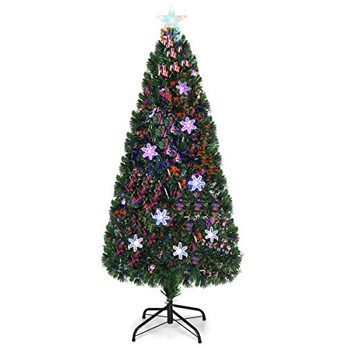 COSTWAY Albero di Natale 90/120/150/180 cm, Albero di Natale Artificiale con Luci LED, Rami Densi, Stelle Luminosi e Fibre Ottiche, Decorazione Natalizia per Casa, Ufficio e Negozio (180 cm)