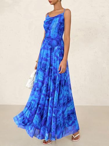 Image of BTFBM Women Summer Maxi Dresses Elegant Wedding Guest Dress | Cowl Neck,Spaghetti Strap,Mesh,Floral,A-Line,Flowy,Party,Cocktail,Homecoming,Graduation,Sundress,Prom,Beach Long Dresses