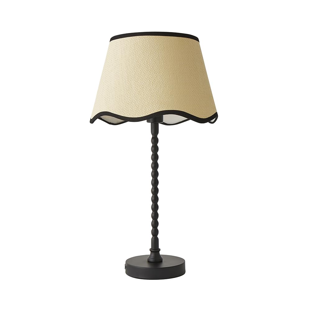 Valuelights Unisex Black Maeve Scallop Trim Drum Shade Matte Bobbin Table Lamp & Led Bulb