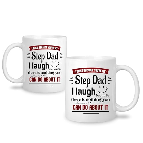 Step Dad Presents - Tazza da caffè per la festa del papà, con scritta in inglese "I Smile Because You're My Step Dad", idea regalo per uomo, idea regalo per lui, patrigno, compleanno, Natale, 325 ml,